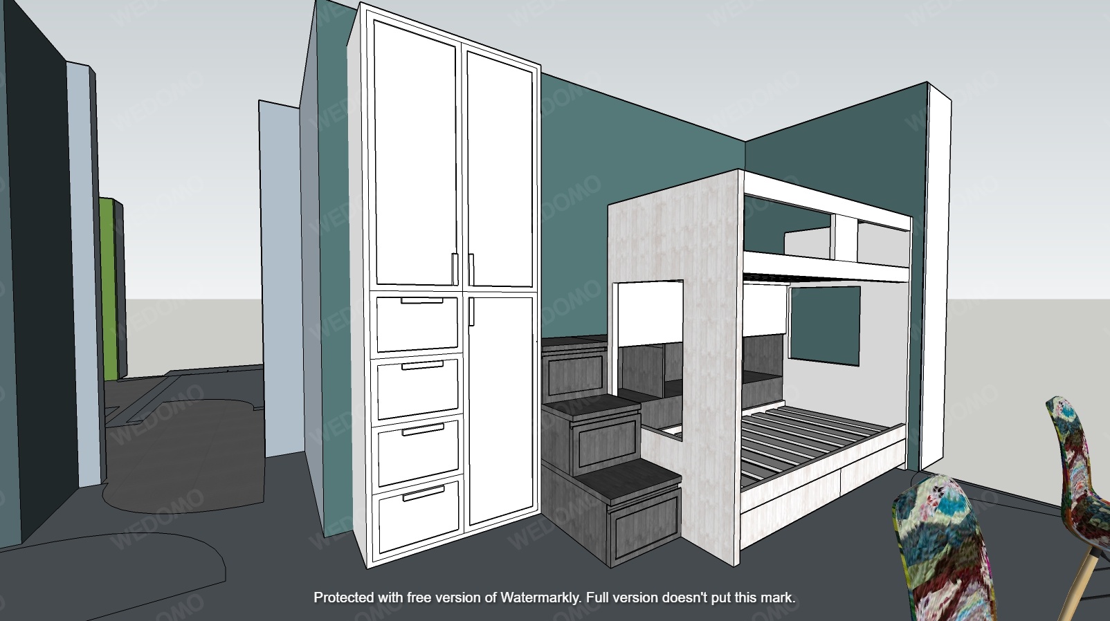 Progetto camera da letto libreria su misura 3D Wedomo Seregno Monza e Brianza Milano